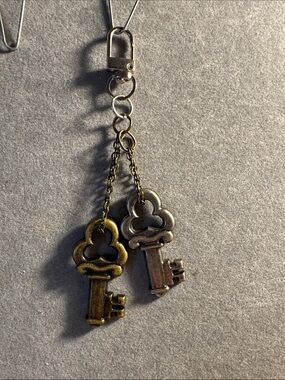 Hand Crafted Antique Brass & Silver Key Dangle Keychain